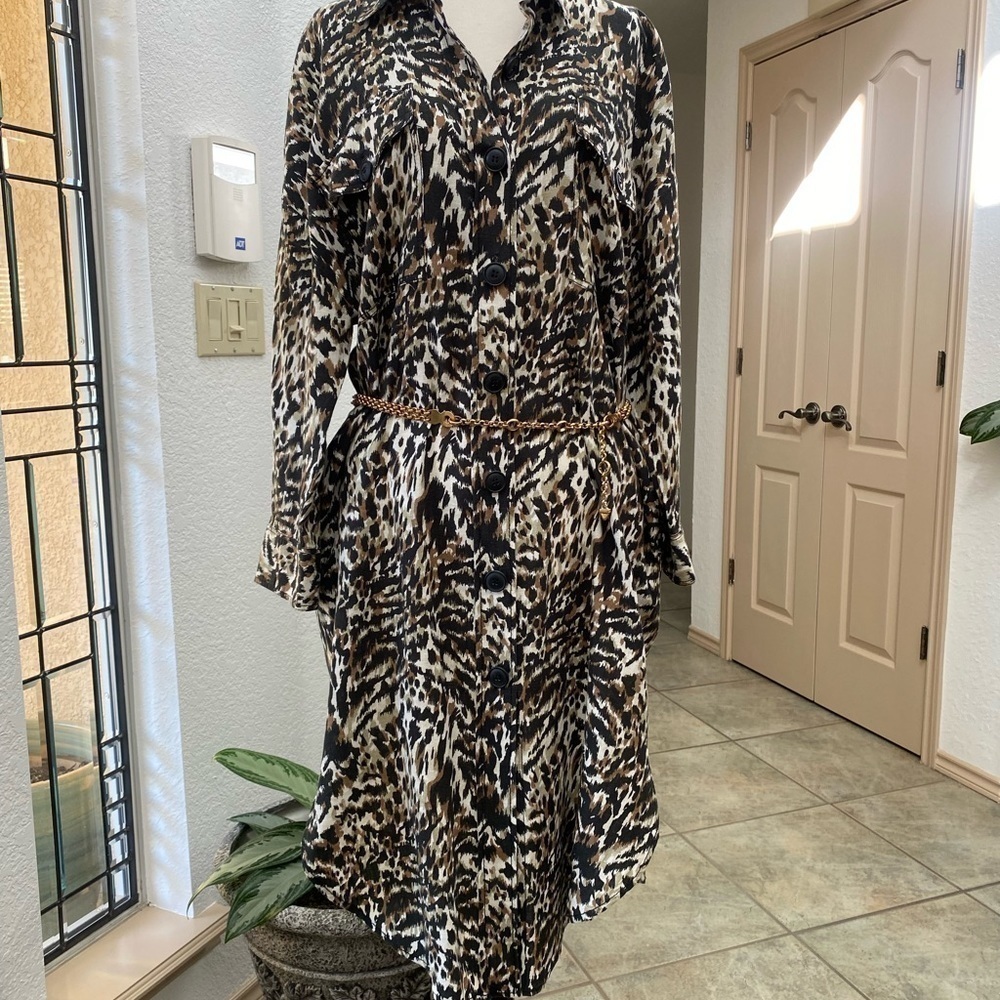 ZARA Leopard Print‎ Shirt Dress Small - Picture 2 of 11